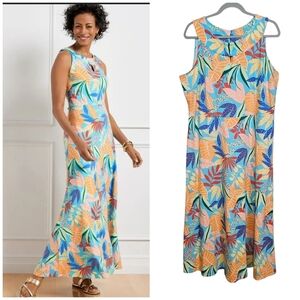 Talbots Plus Size Petite Jersey Knit Vacation Resortwear Maxi Dress Leaf Print